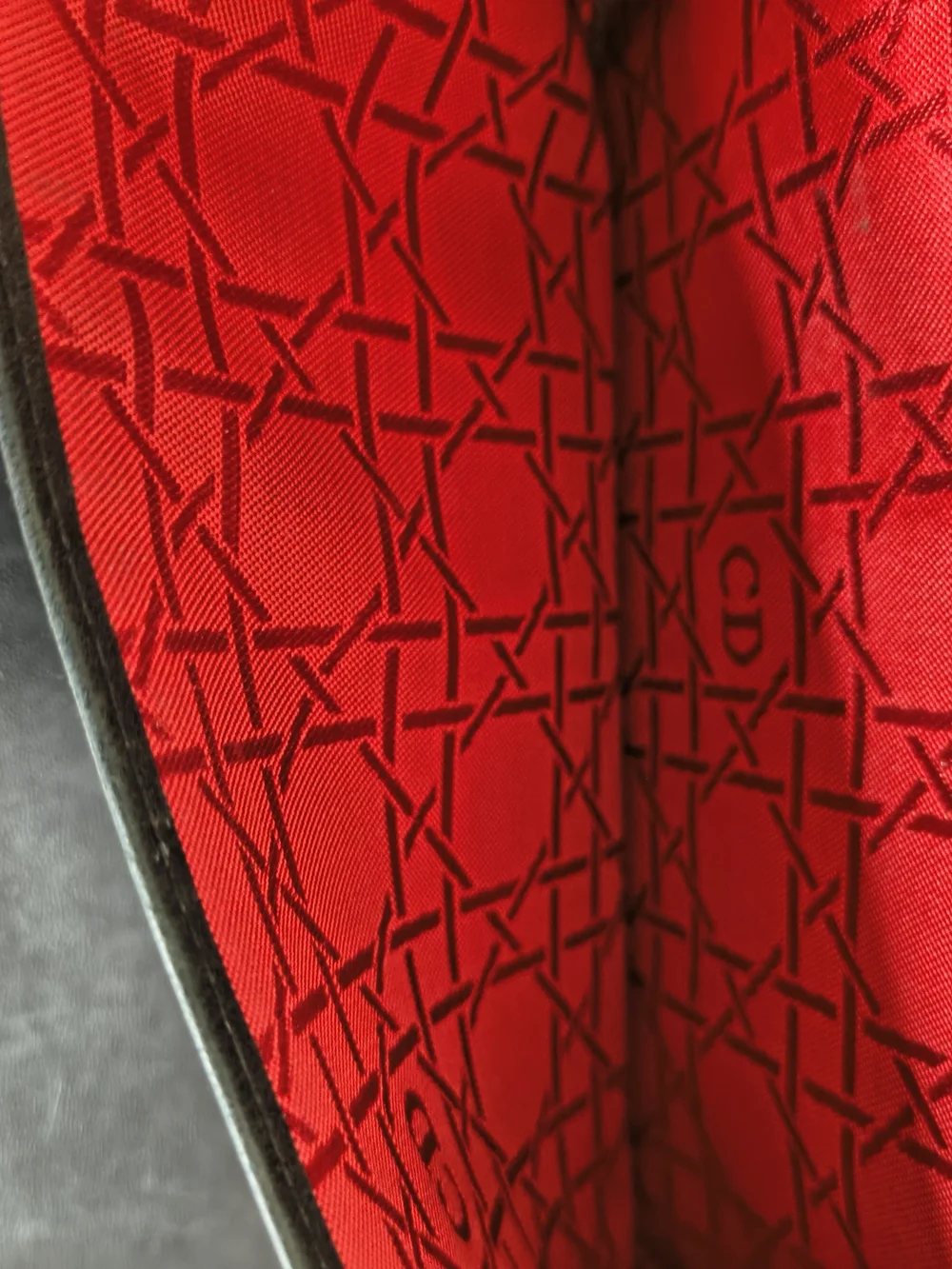 Christian Dior Cannage Black Leather Zip Around Wallet Organizer CD Red Monogram